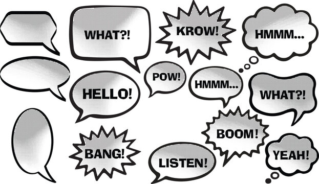 Collection Of Comic Speech Bubbles With Various Exclamations And Sounds Isolated