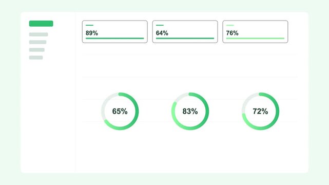 light admin dashboard UI with animated progress rings, sidebar and KPI cards, light mint green color scheme