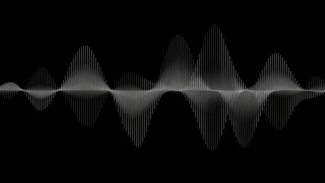 Digital audio sound wave graph in black and white with frequency, waveform