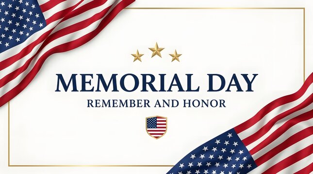 Memorial day greeting card design with american flag and remember and honor text