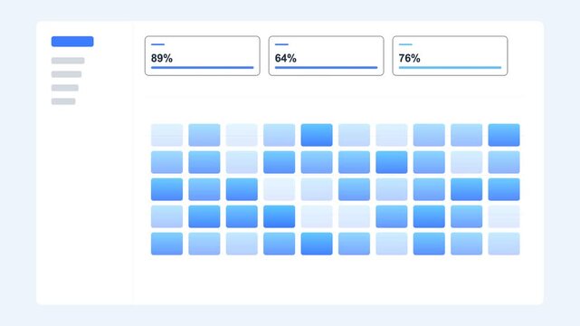 light admin dashboard UI with animated heatmap grid, sidebar and KPI cards, light blue color scheme