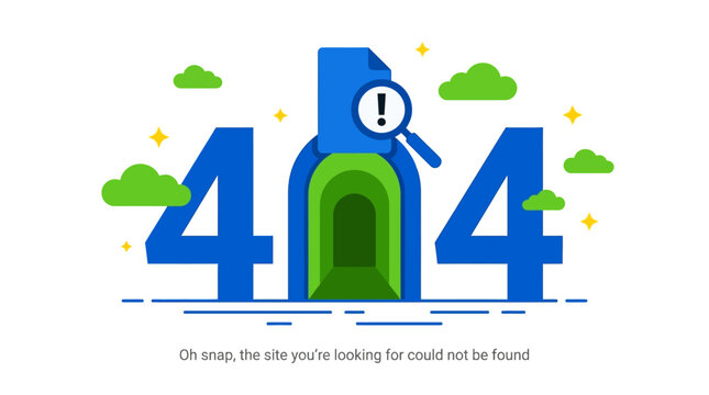 404 error page not found website template design with blue and green illustration elements