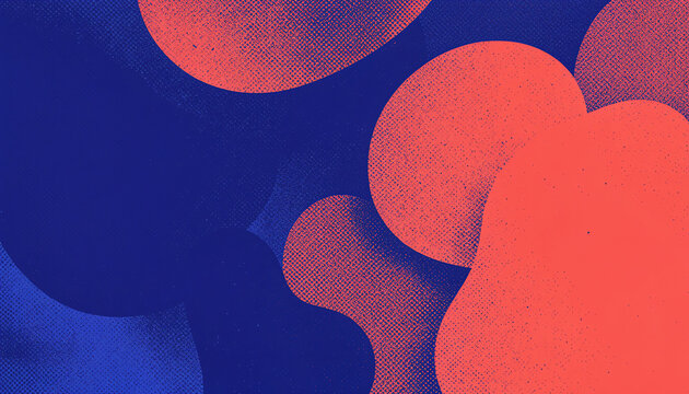 Abstract Halftone Liquid Blob Background with Red and Blue Organic Shapes
