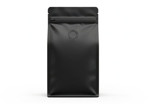 Empty matte black coffee pouch packaging mockup with packaging, branding