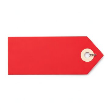 Blank red paper price tag with hole and string attachment merchandise shopping