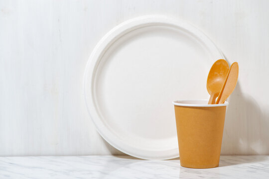 eco-friendly disposable tableware made from recycled materials, closeup
