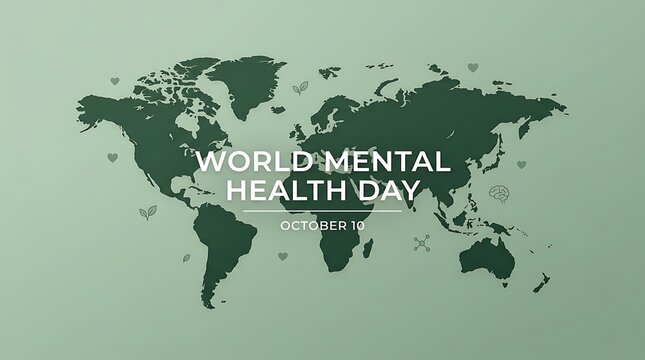 World mental health day text with a dark world map background