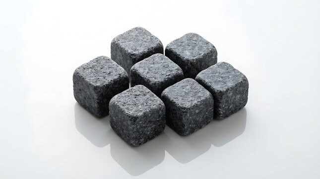 Six dark stone whiskey cooling cubes for chilling beverages