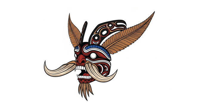 Traditional Balinese Barong Mask Vector Illustration, Fierce Expression, Cultural Art