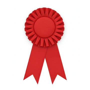 Red satin prize rosette ribbon award with white background, celebration