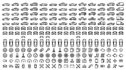 Fototapeta premium Car Icon Set Editable Stroke Automobile Vehicle Transport Vector Collection