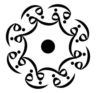 Abstract Arabic Calligraphy Circular Floral Frame Vector, Islamic Ornament Mandala Design, Decorative Black Monogram Border, Geometric Round Pattern, Elegant Line Art Symbol Isolated on Transparent