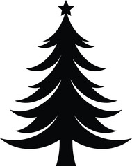 Fototapeta premium Simple black christmas tree vector illustration with star topper