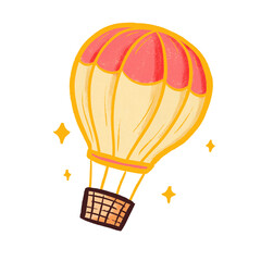 Cute Hot Air Balloon Hand Drawn Colored Pencil Illustration