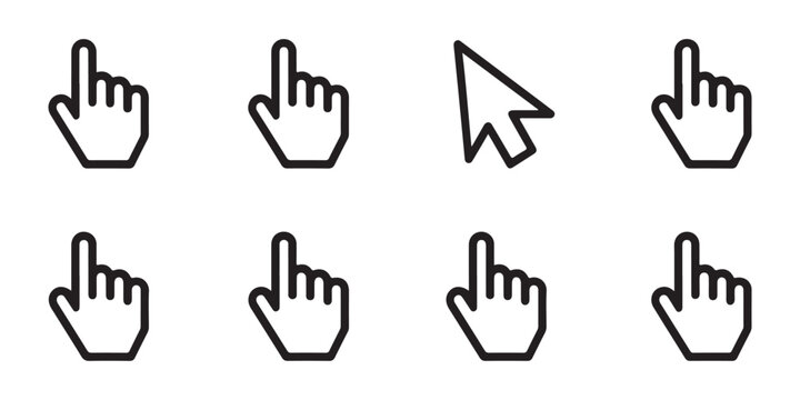 Cursor and Pointer Icons, Mouse Arrow Hand Click and Selection Line Icon