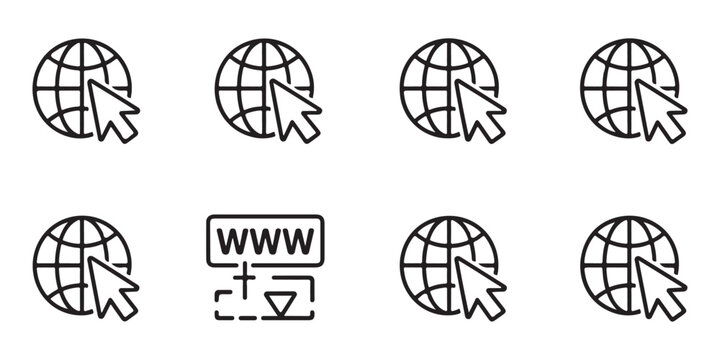 Web Icons, Globe Cursor WWW Internet and Browser Line Icon