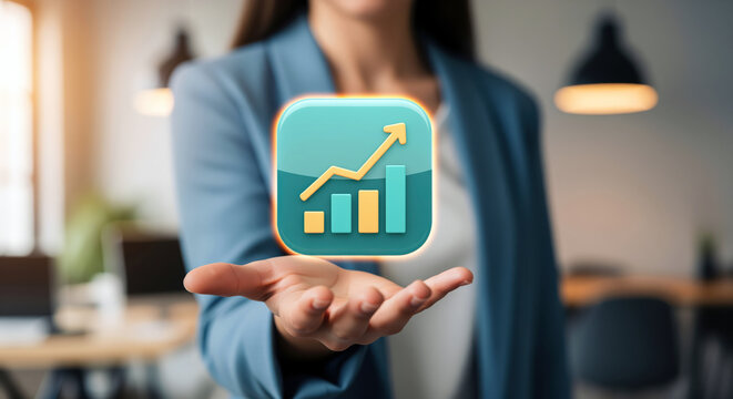 Revenue chart icon standing on golden bars, profit emblem framed in rising lines, quarterly wins and healthy margins welcomed by company finance reviews and business report publications