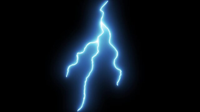 Electric lightning strike overlay with blue thunderbolt flash, neon spark explosions, anime style power effects, animated bolt strikes, lightning storm on black screen. loop animation 4k