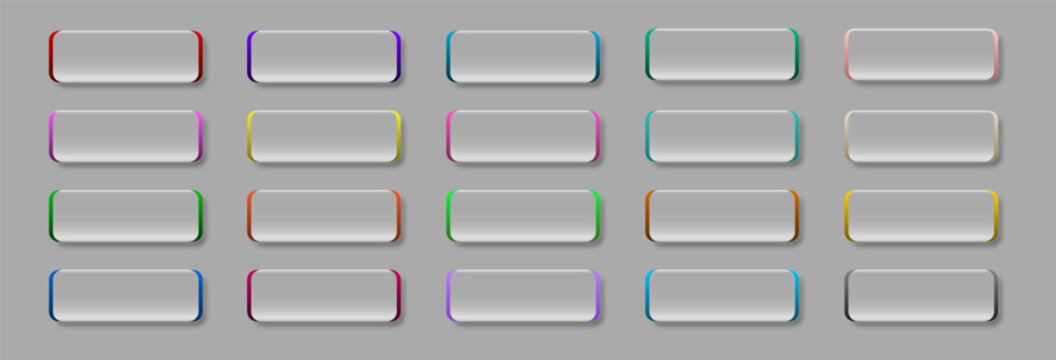 Glassmorphism UI Button Set with Colorful Borders and Drop Shadows, Editable AI file