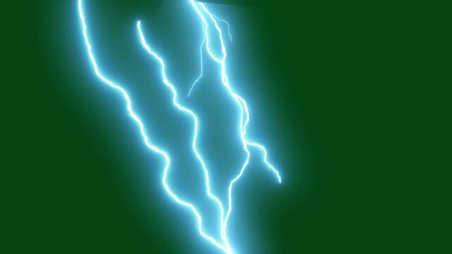 4k Animated lightning strikes with bright flashes effect, dramatic thunder flash and glowing energy burst overlay transition with thunderbolt strike discharges on green screen.