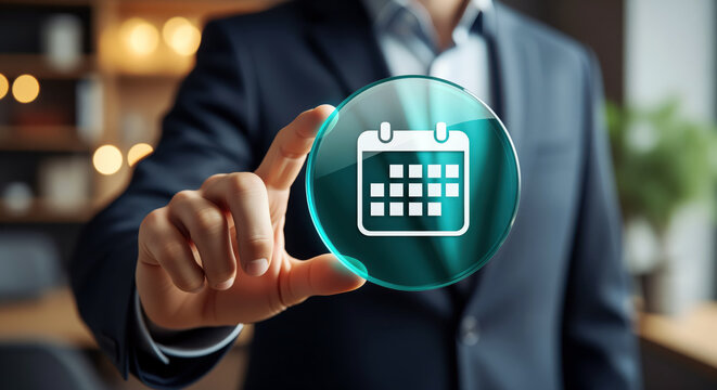Weekly calendar icon inside a polished round frame, routine emblem of repeating plans and steady habits, honored commitments and calm ordered weeks for time discipline publications