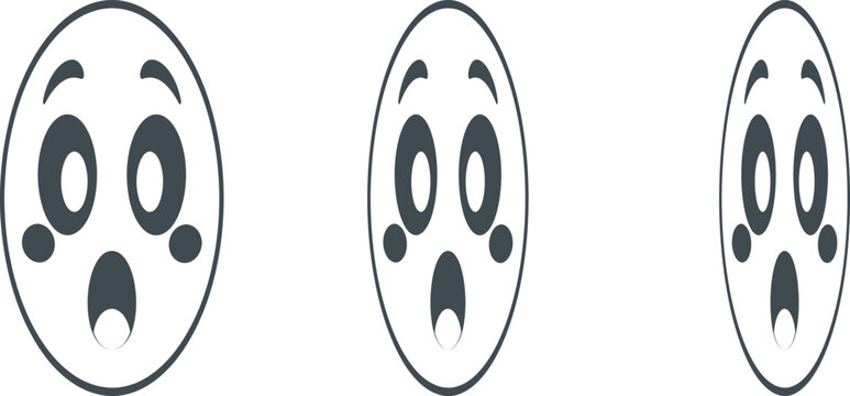 Three identical cartoon shocked faces with wide eyes and open mouth shape.