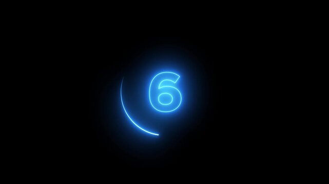 Neon bright glowing countdown timer from 10 to 0 seconds. Neon glowing countdown timer 10 second animation .Neon Countdown on black background. Neon bright glowing countdown timer