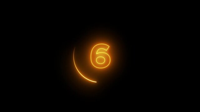 Neon bright glowing countdown timer from 10 to 0 seconds. Neon glowing countdown timer 10 second animation .Neon Countdown on black background.
