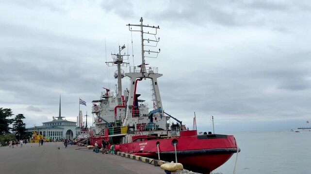Tugboat on the water in the port of Batumi, Georgia