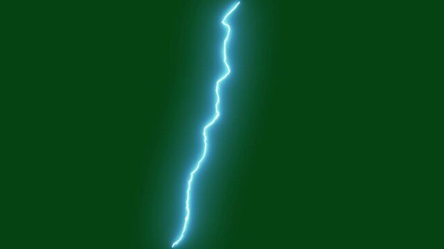 Powerful lightning striking on green screen background. thunder lightning striking effect animation, blue lightning bolt, strong thunder lightning animated overlay. 4K video animation