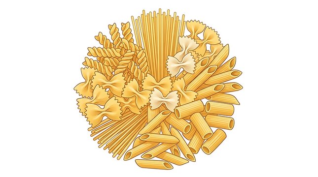Assortment of classic italian pasta types in circular arrangement
