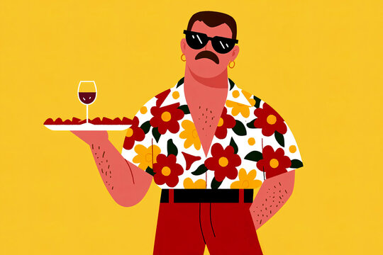 Stylish waiter serving wine and food at a bar