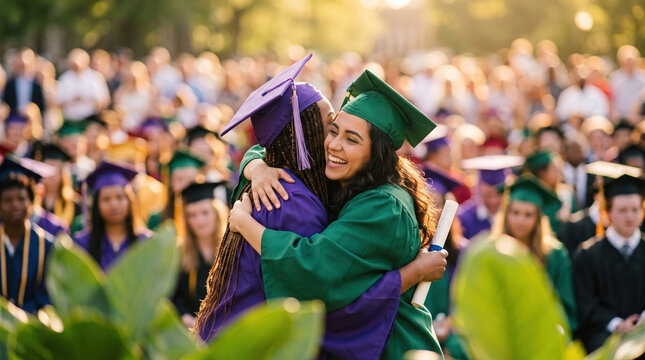 Graduates Hugging in Celebration