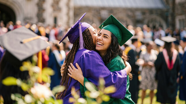 Graduates Hugging in Celebration