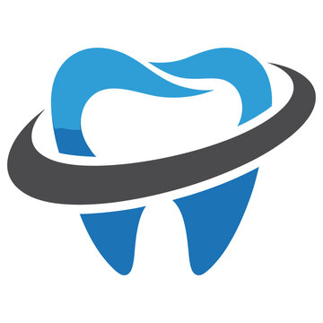 Vector graphic of a blue tooth with a swirling gray design element