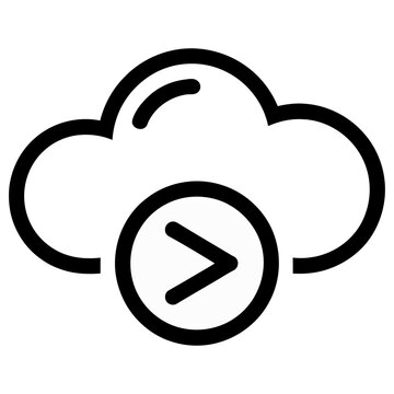 Vector graphic of a cloud with a right arrow icon indicating data transfer or upload to the cloud storage.