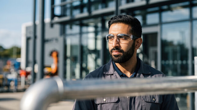 Engineer with robotics and AI technology at facility