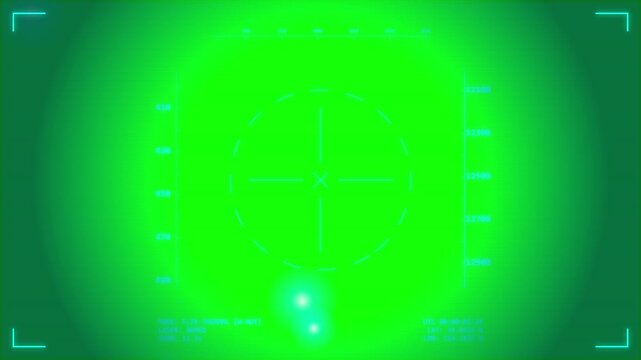 Military thermal imaging display showing target tracking crosshairs in green.
