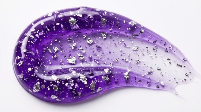 Purple metallic foil flakes on glossy abstract surface