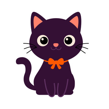 Cute Black Halloween Cat With Orange Bow