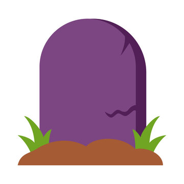 Purple Halloween Gravestone With Grass And Soil