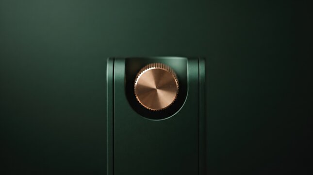 Minimal tech background with green device and copper dial