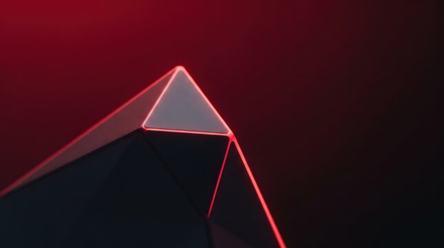 Abstract red neon edge on dark geometric tech background