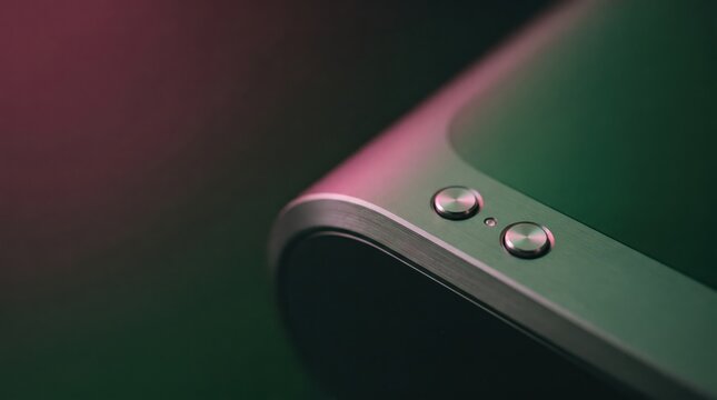 Minimal close-up of sleek device corner with buttons