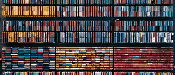 Fototapeta premium Colorful collection of books arranged on shelves in a library or bookstore setting in a city