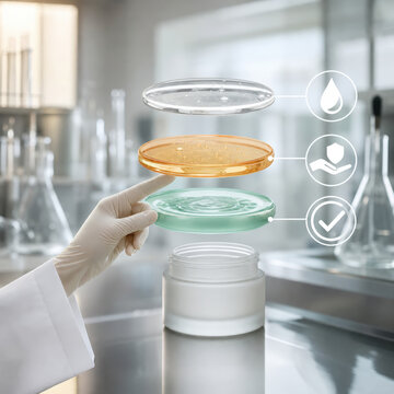 Cosmetics Batch Quality Testing with Laboratory Samples and Clean Copy Space