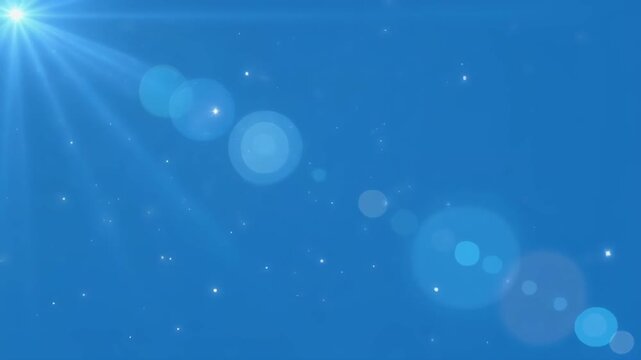 Animated Green Heart Character Dancing in Sparkling Blue Sky with Lens Flares