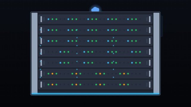 Motion of data servers in a data center showcasing dynamic server rack activity for technology and digital infrastructure.