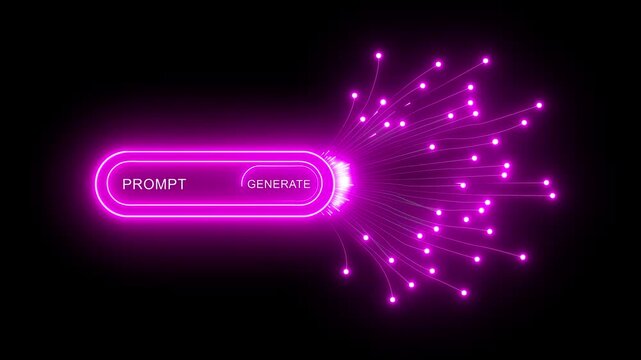 The prompt and generate buttons symbolize the process of artificial intelligence creating and producing new content and ideas, Motion graphics of AI concep