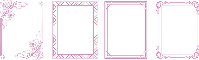 Elegant decorative border frame set with floral and geometric outline designs. Minimal ornamental templates create stylish layouts for invitations, certificates, greeting cards, branding, and wedding  © Parul